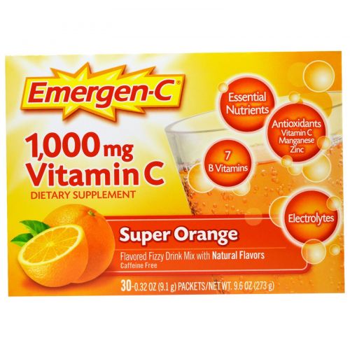 Emergen-C, 1000 мг витамина С, супер-апельсин, 30 пакетов, 0,32 унции (9,1 г) каждый