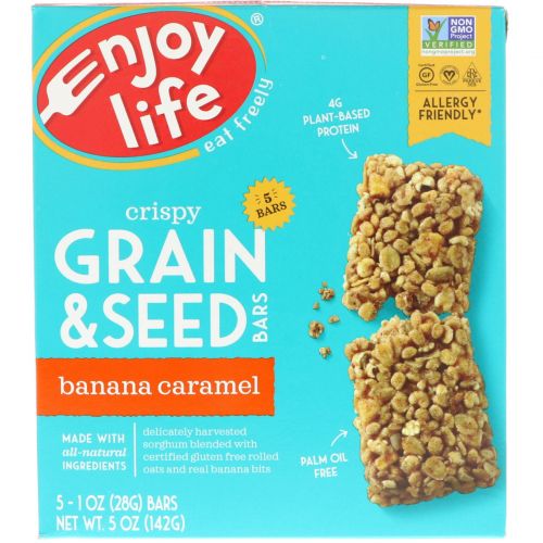 Enjoy Life Foods, Crispy Grain & Seed Bars, Banana Caramel, 5 Bars, 1 oz (28 g) Each