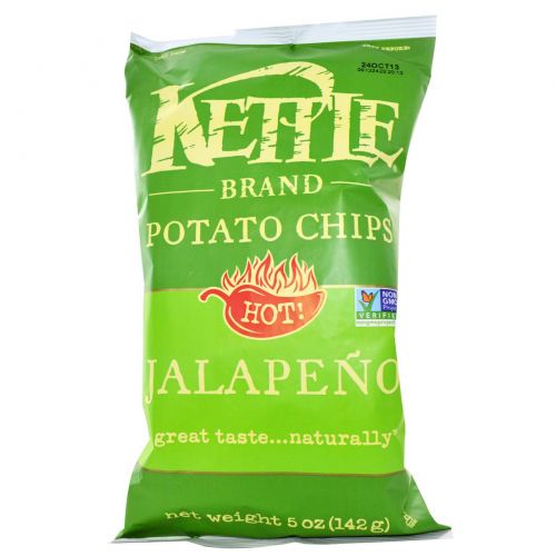 Kettle Foods, Картофельные чипсы, острые!  Халапеньо, 142 г