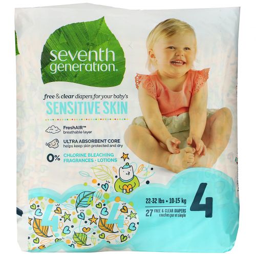 Seventh Generation, Free & Clear Diapers, Size 4, 27 Diapers