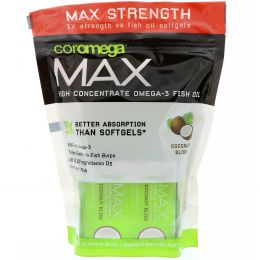 Coromega, "Макс", рыбий жир со сверхвысоким содержанием омега-3, со вкусом кокосового блаженства, 60 выжимающихся пакетиков по (2,5 г)