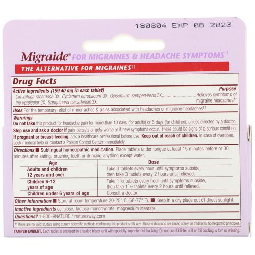 Boericke & Tafel, Migraide, формула максимальной силы от головной боли 40 таблеток