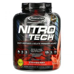 Muscletech, Nitro-Tech, сывороточный изолят для наращивания сухой мышечной массы, клубничный, 3.97 фунта (1.80 кг)