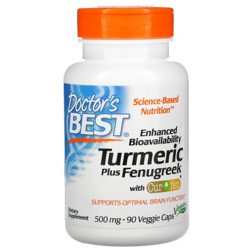 Doctor's Best, Enhanced Bioavailability Turmeric Plus Fenugreek, 500 mg, 90 Veggie Caps