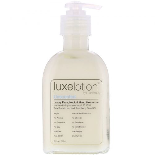 LuxeBeauty, Luxe Lotion, Роскошное увлажняющее средство для лица, тела и рук, без запах, 8,5 жидких унций (251 мл)