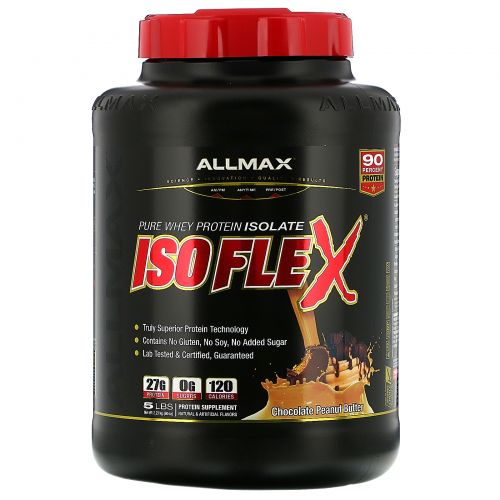 ALLMAX Nutrition, Isoflex, 100% Ultra-Pure Whey Protein Isolate (WPI Ion-Charged Particle Filtration), Chocolate Peanut Butter, 5 lbs (2.27 kg)