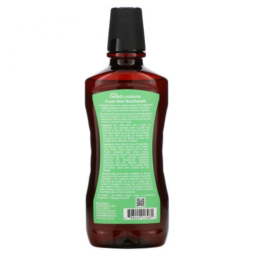 Mild By Nature, Mouth Wash, Made with Peppermint Oil, Long-Lasting Fresh Breath, Fresh Mint, 16 fl oz