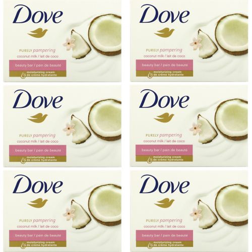 Dove, Косметическое мыло Purely Pampering, аромат «Кокосовое молоко и лепестки жасмина», 6 шт. по 113 г