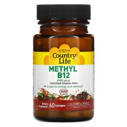 Country Life, Метил B12, вишневый ароматизатор, 1000 мкг, 60 леденцов