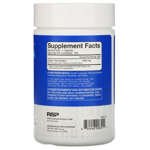 RSP Nutrition, Green Tea Extract, 100 Capsules