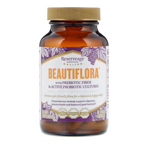 ReserveAge Nutrition, Beautiflora с пребиотической клетчтакой и активными пробиотическими культурами, 60 вегетарианских капсул