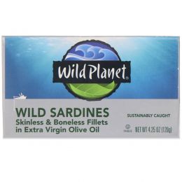 Wild Planet, Wild Sardines Skinless & Boneless Fillets In Extra Virgin Olive Oil, 4.25 oz (120 g)