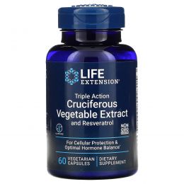 Life Extension, Крестоцветных овощи, тройного действия, экстракт с ресвератролом, 60 растительных капсул