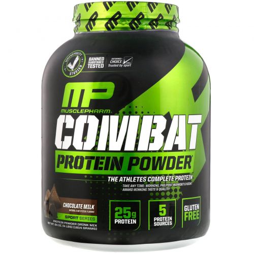 Muscle Pharm, Белковый порошок Combat, шоколадное молоко, 4 фунта (1814 г)