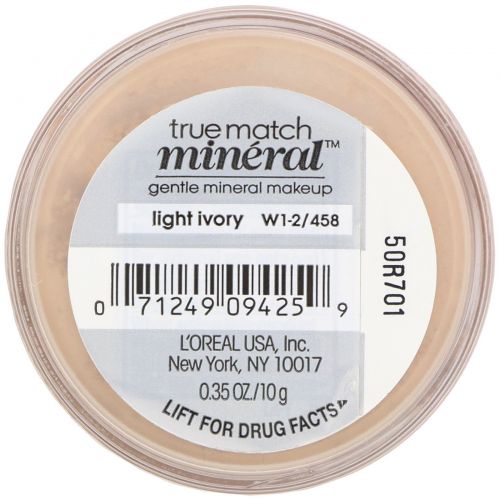 L'Oreal, Минеральная тональная основа True Match Mineral Foundation, SPF 19, оттенок W1-2/458 «Светлая слоновая кость», 10 г