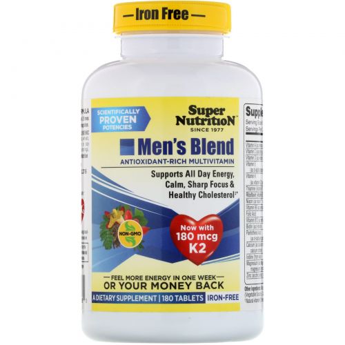 Super Nutrition, Men's Blend, богатые антиоксидантами мультивитамины для мужчин, без железа, 180 таблеток