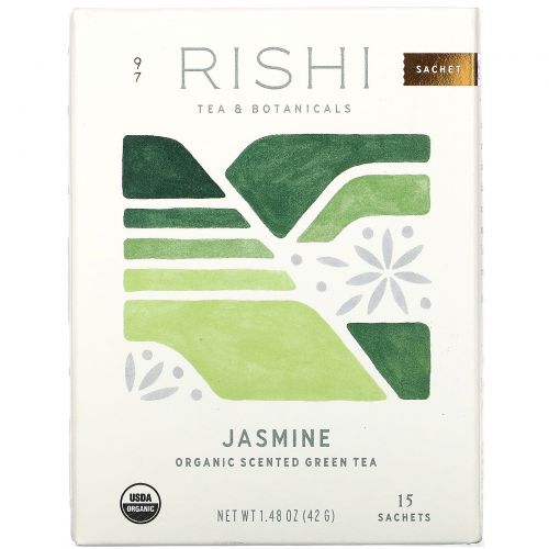 Rishi Tea, Органический зеленый чай,  зеленый жасмин, 15 чайных пакетиков, 1.48 унции (42 г) каждый