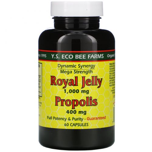 Y.S. Eco Bee Farms, Royal Jelly, Прополис, 1000 мг/400 мг, 60 Капсул