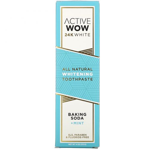 Active Wow, 24K White, All Natural Whitening Toothpaste, Baking Soda + Mint, 4 oz (113 g)