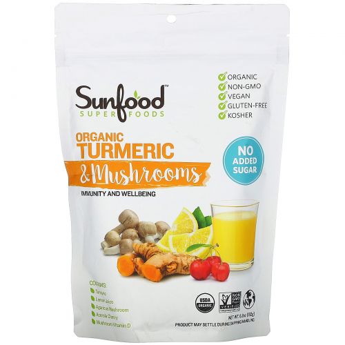 Sunfood, Superfoods, Organic Turmeric & Mushrooms, 6.8 oz (192 g)