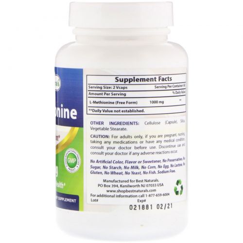 Best Naturals, L-Methionine, 500 mg, 120 VCAPS