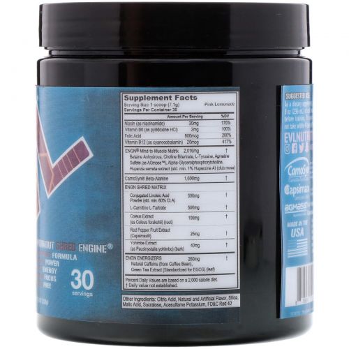 EVLution Nutrition, ENGN Shred, Pre-Workout Shred Engine, Pink Lemonade, 7.5 oz (213 g)