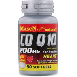 Mason Natural, Кофермент Q-10, 200 мг, 30 мягких таблеток