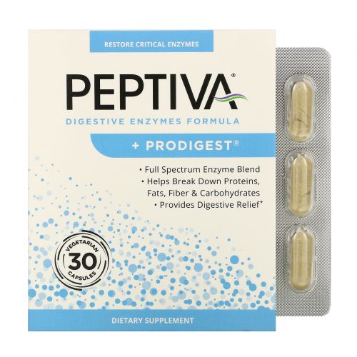 Peptiva, Digestive Enzymes Formula + Prodigest, 30 Vegetarian Capsules