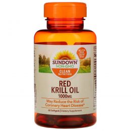 Sundown Naturals, Жир красного криля тройной крепости, 1000 мг, 60 мягких желатиновых капсул с быстрым высвобождением