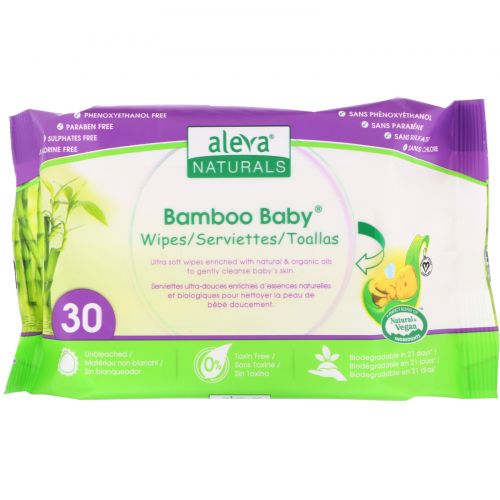 Aleva Naturals, Влажные салфетки Bamboo Baby, 30 влажных салфеток, 15 x 20 см