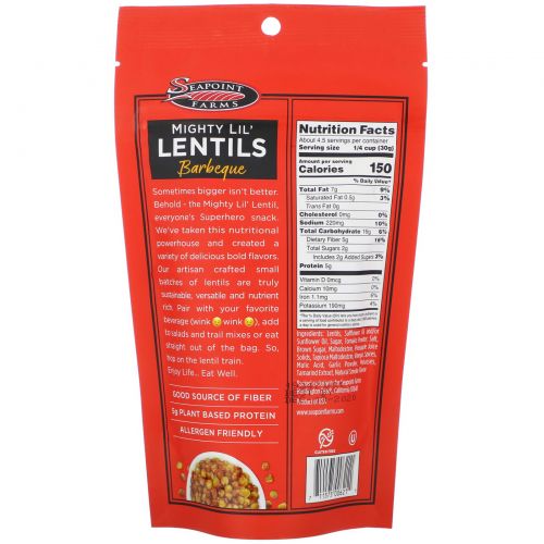 Seapoint Farms, Mighty Lil' Lentils, Barbecue, 5 oz (142 g)