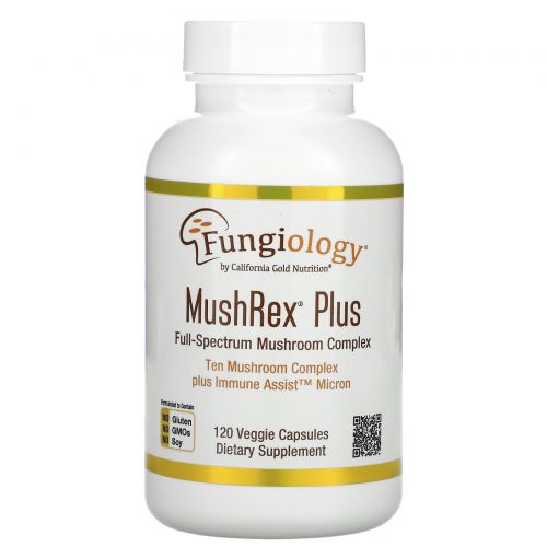California Gold Nutrition, Микология, MushRex Plus, грибной комплекс полного спектра, сертифицированный органический, Immune Assist™ Микрон, 120 вегетарианских капсул