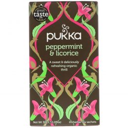 Pukka Herbs, Травяной чай с мятой и солодкой, без кофеина, 20 пакетиков, 1,05 унции (30 г)