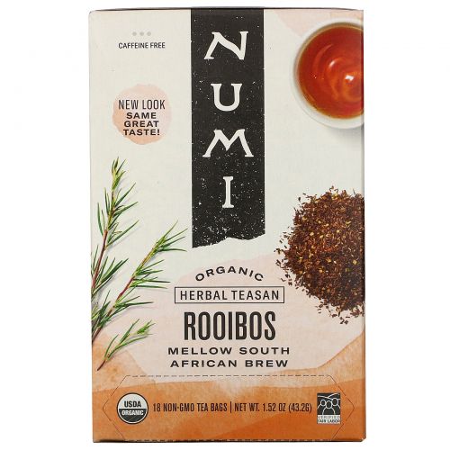 Numi Tea, Органический травяной чай без кофеина, Ройбуш, 18 чайных пакетиков, 1,52 унции (43,2 г)