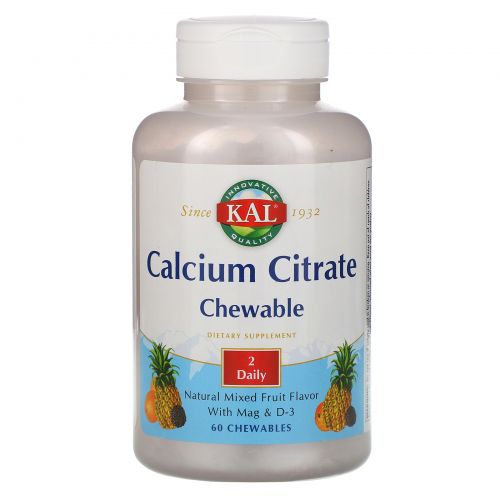 KAL, Calcium Citrate Chewable, Natural Mixed Fruit Flavor, 60 Chewables