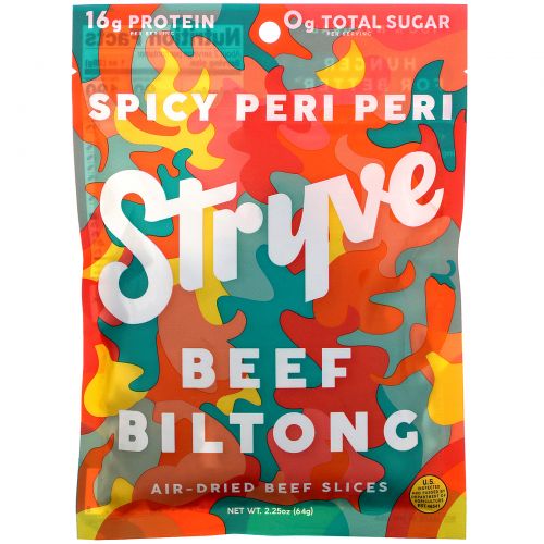 Stryve Foods, Protein Snacks Beef Biltong, Peri Peri, 2.25 oz (64 g)