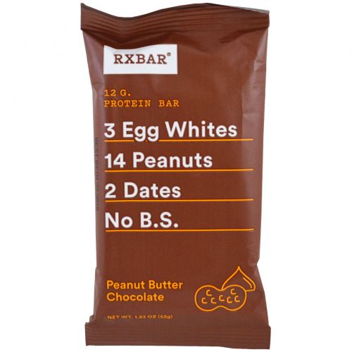 RXBAR, Protein Bars, Peanut Butter Chocolate, 12 Bars, 1.83 oz (52 g) Each