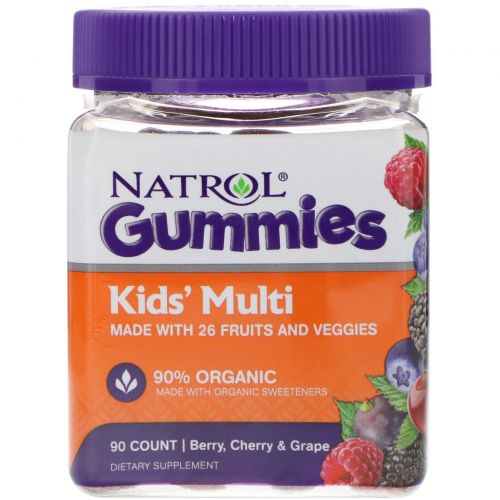 Natrol, Gummies, Kids' Multi, Berry, Cherry & Grape, 90 Count