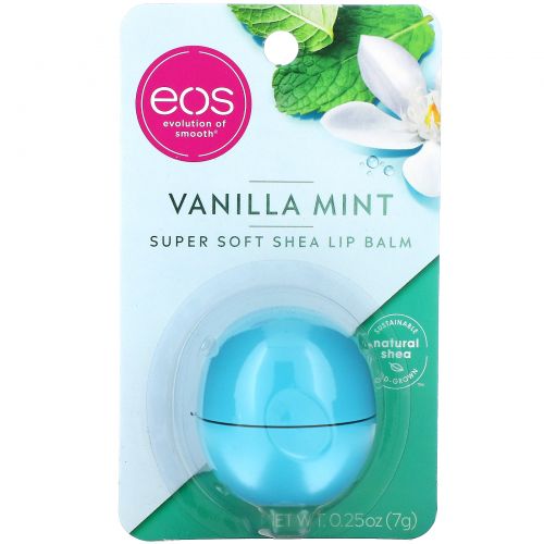 EOS, Visibly Soft, бальзам для губ, ваниль и мята, .25 унции(7 г)