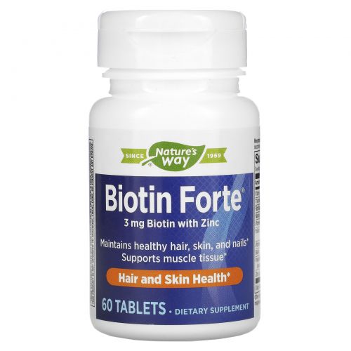 Enzymatic Therapy, Biotin Forte, 3 мг с цинком, 60 таблеток