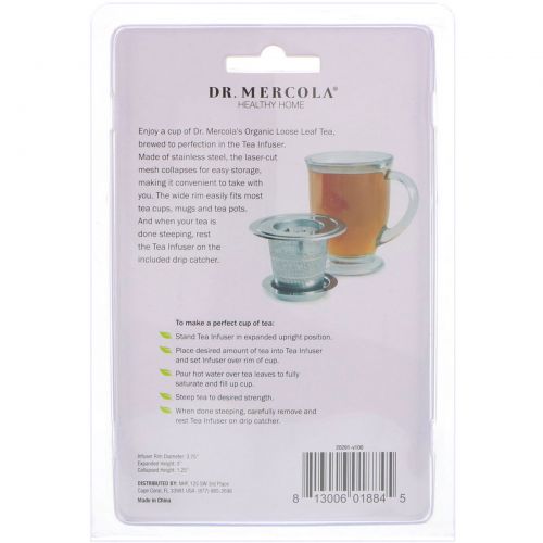 Dr. Mercola, Healthy Home, Collapsible Tea Infuser with Drip Catcher, 1 Stainless Steel Infuser