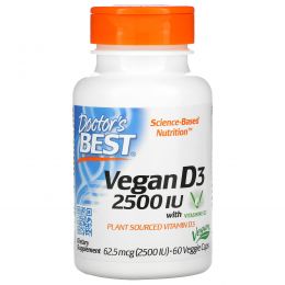 Doctor's Best, Best Vegan D3, витамин D3 из растительных источников, 2500 МЕ, 60 вегетарианских капсул