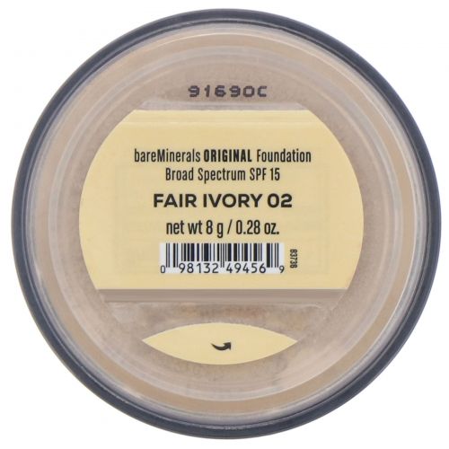 bareMinerals, Original, тональная основа, SPF 15, оттенок «Светлая слоновая кость 02», 8 г