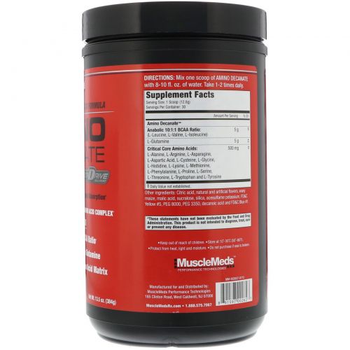 MuscleMeds, AminoDecanate, Профессиональная сила, Аминокислотная формула, Цитрусовый Лайм, 12,7 унций (360 г)