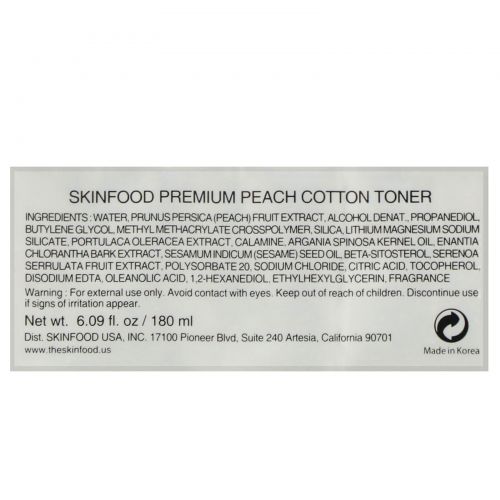 Skinfood, Premium Peach, Cotton Toner, 6.09 fl oz (180 ml)