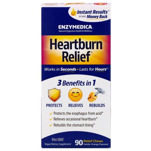 Enzymedica, Heartburn Relief, Vanilla-Orange Flavored, 90 Relief Chews