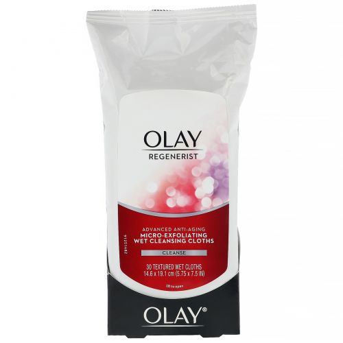 Olay, Regenerist, Advanced Anti-Aging, Micro-Exfoliating Wet Cleansing Cloths, 30 Textured Wet Cloths