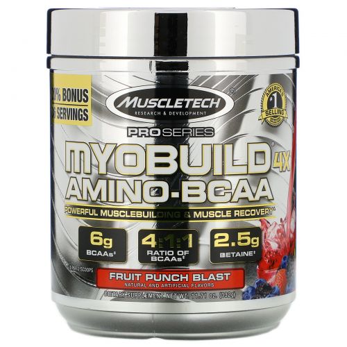 Muscletech, MyoBuild 4X Amino-BCAA, Fruit Punch Blast, 11.71 oz (332 g)