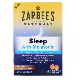 Zarbee's, Снотворное с мелатонином, натуральный апельсиновый вкус, 60 жевательных таблеток