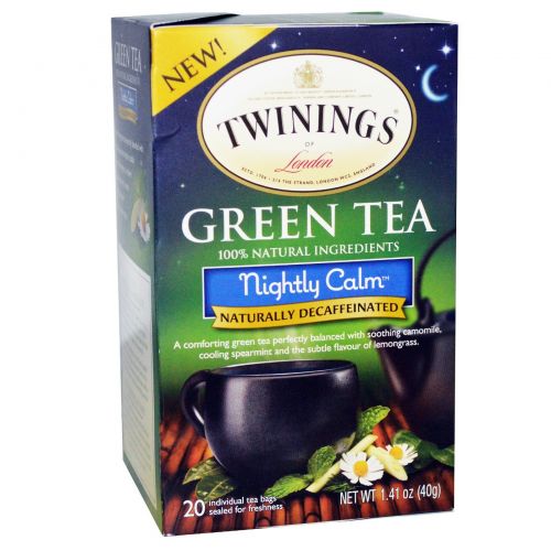 Twinings, Зелёный чай, Nightly Calm, От природы без кофеина, 20 пакетиков, 40 г